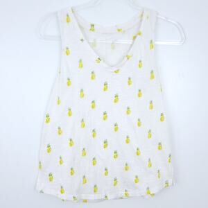 Merona Pineapple Tank Top Small Sleeveless Cotton Shirt White Yellow, Racerback